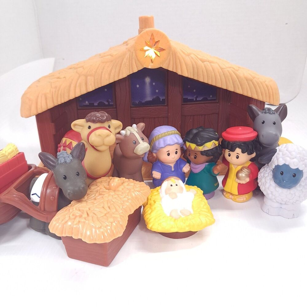 Fisher Price Little People Christmas Story Nativity Manger Stable lights up toy